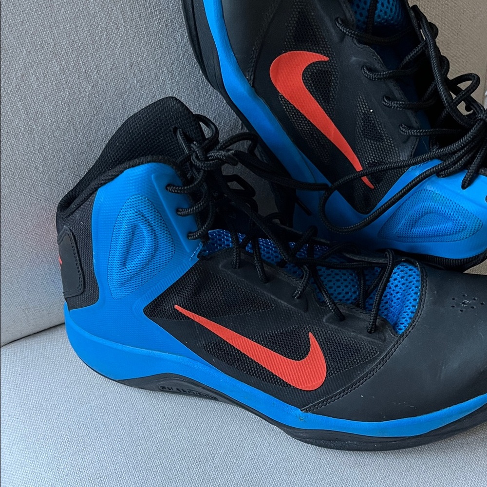 Nike Black and Blue Sneakers with Red Swoosh